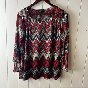 AGB Women's Zigzag Blouse - Red, Black, White